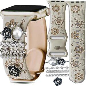 NEW Floral Engraved Apple Watch Band with Charms